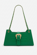 "Valerie" Emerald Green Leather Shoulder Bag with Gold Buckle
