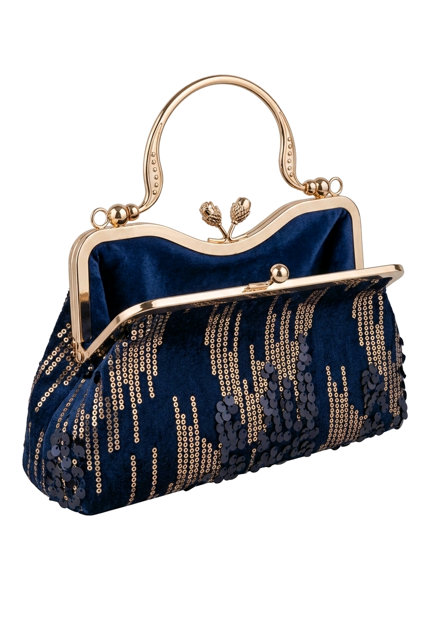 Luxury Sequined Clutch Bag: Midnight Glamour for Every Occasion, exquisite navy gold sequin handbag.