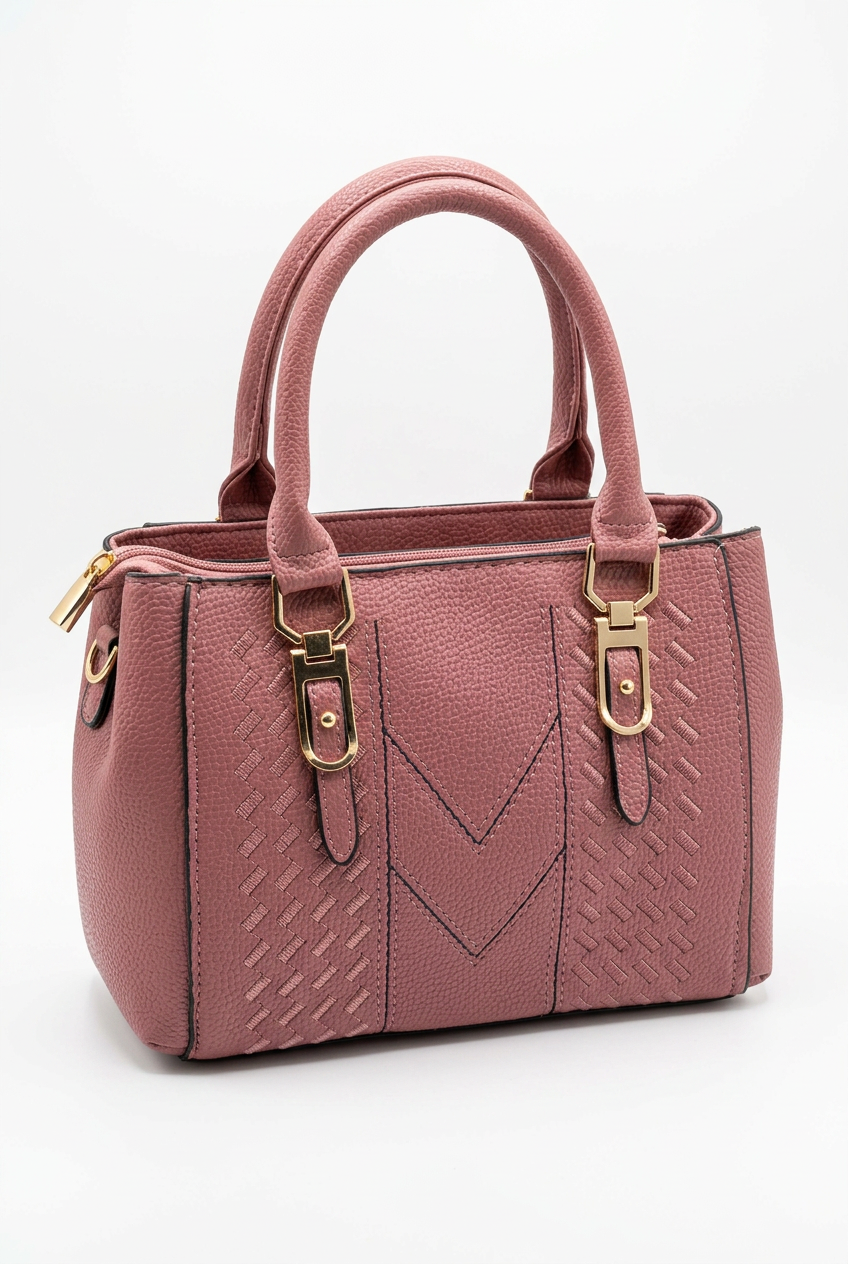 Elevate Your Style with Our Classic Black Top-Handle Handbag in pink with elegant design and stylish gold accents.