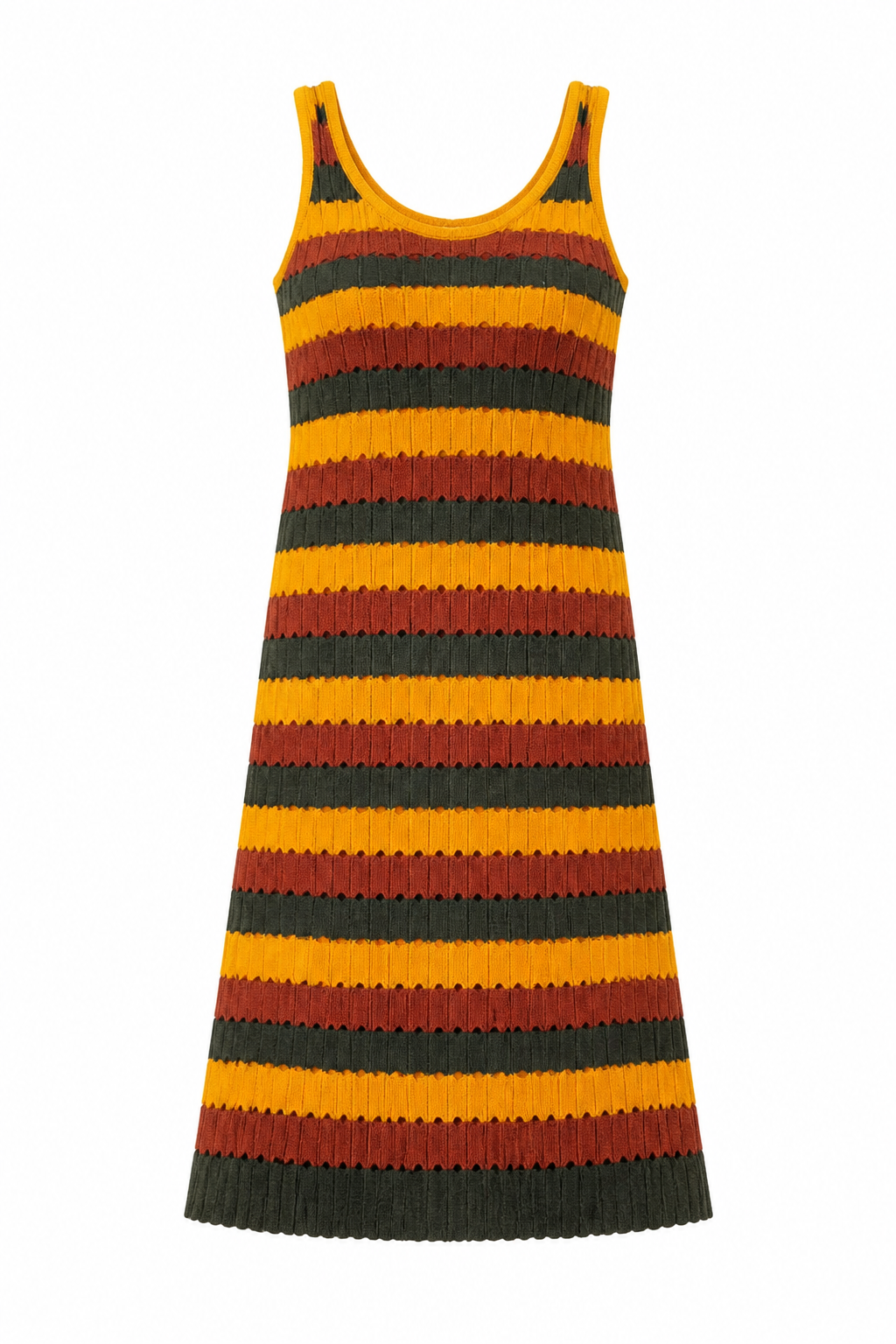 Sunset Stripe Midi Dress - Your Ultimate Summer Wardrobe Essential in vibrant multi-color stripes.