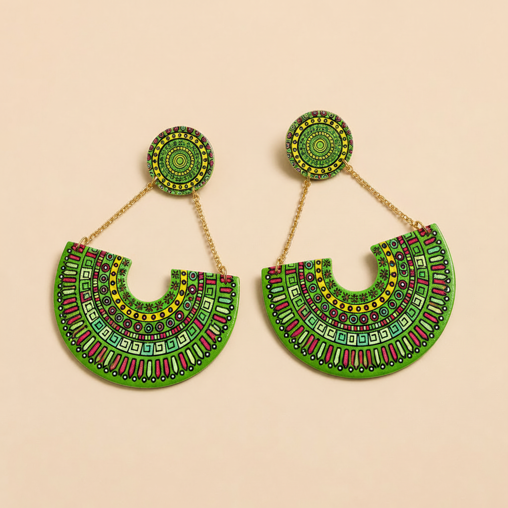 Retro Bohemian African Ethnic Style Colorful Geometric Printed Wooden Dangle Earrings