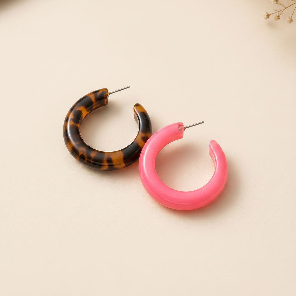 Vintage Acetate C-Shaped Acrylic Resin Hoop Earrings Set