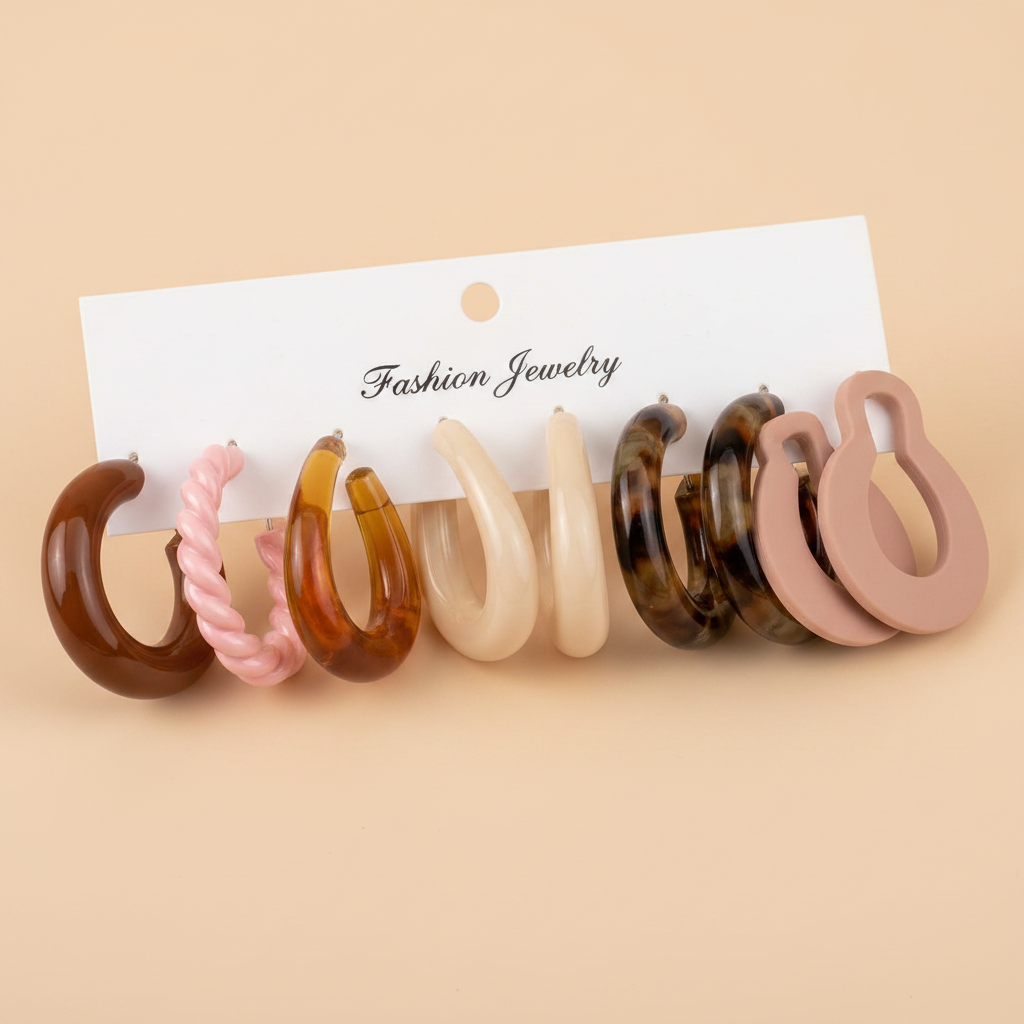 6pairs Vintage Acetate Acrylic Resin Chunky Hoop Earrings Set
