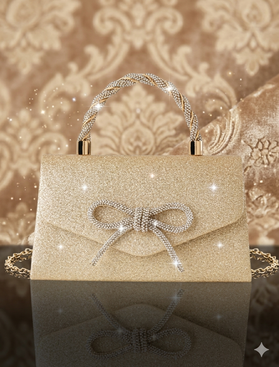 Elegant Glitter Evening Handbag with Bow Accent