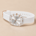 Translucent Tonneau Sports Watch | Unisex Silicone Chronograph-Style on a white strap with rose gold accents.