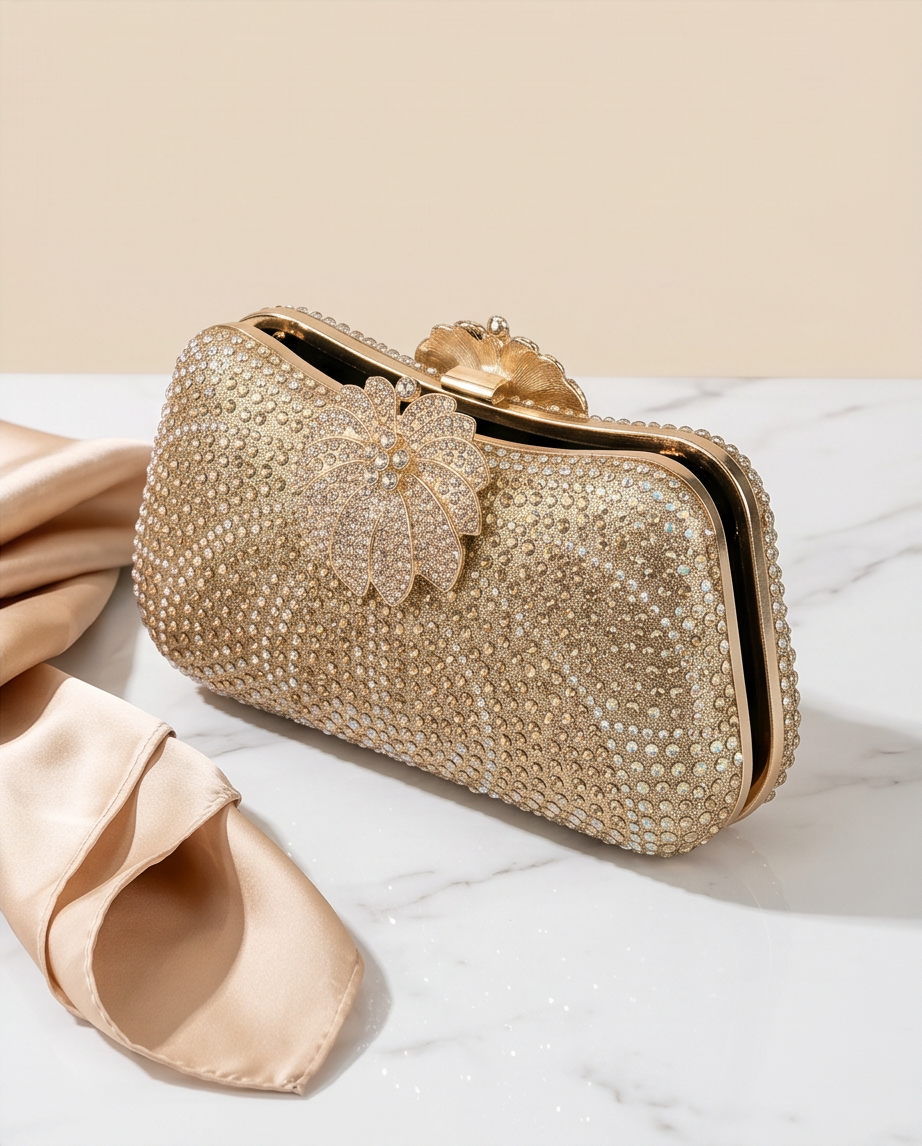 Vintage Floral Crystal Rhinestone Evening Clutch Bag