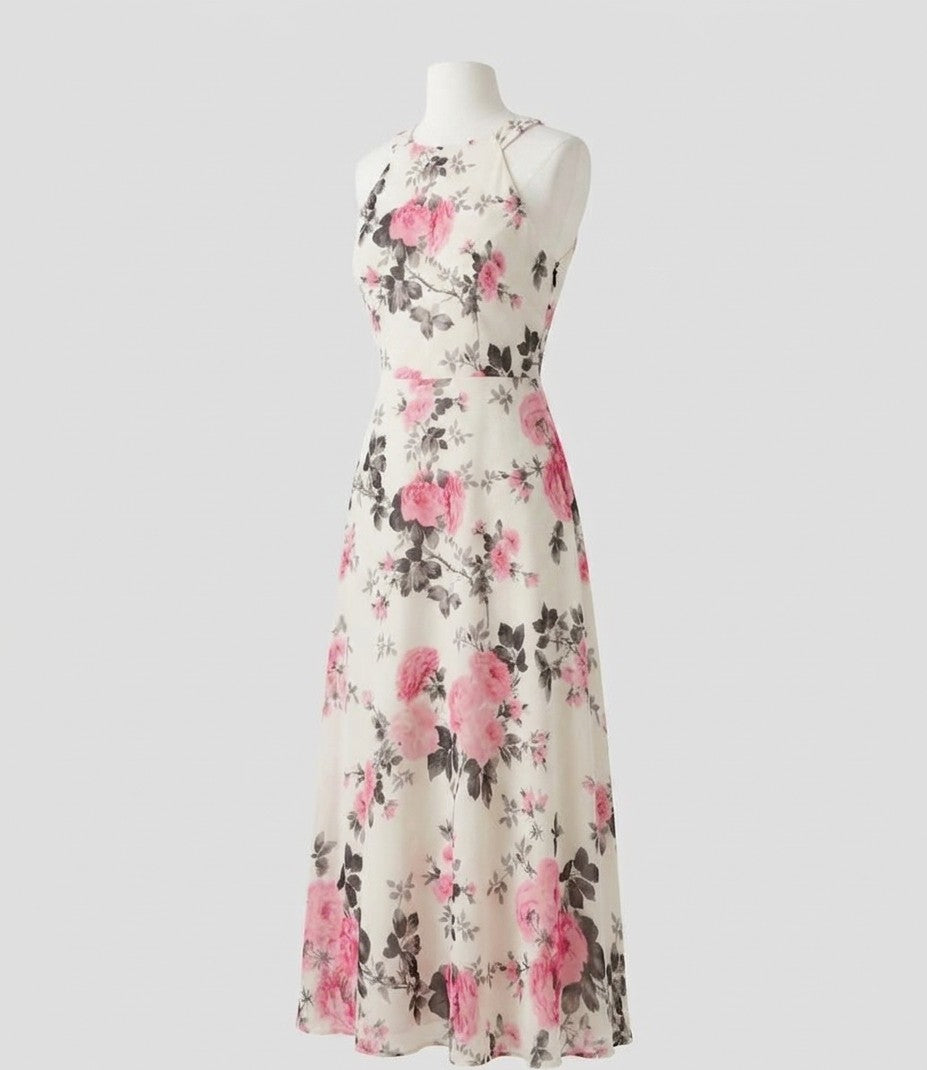Fuchsia Evening Dress - A Vibrant Charm for Your Elegant Evenings floral maxi dress with pink roses on a cream background