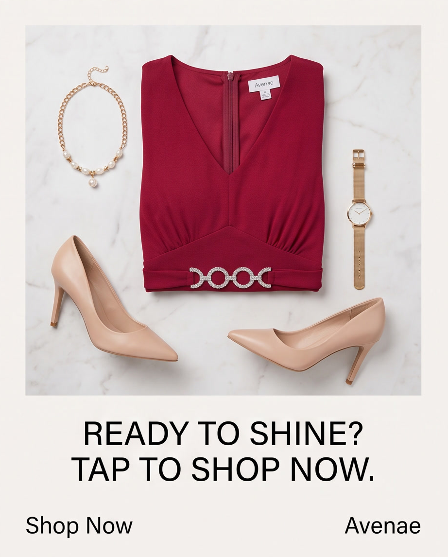 Embellished Buckle Trim Pleated Flutter-Sleeve Midi Dress from the plus- with accessories and heels.