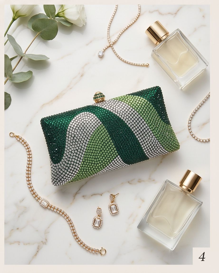 Luxurious Geometric Wave Rhinestone Evening Clutch Bag