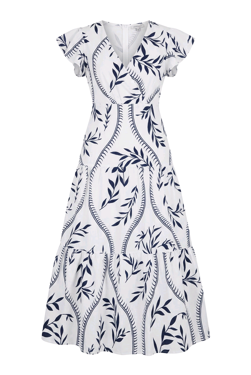 Leaf Print Tiered Maxi Dress showcasing a beautiful leaf pattern and tiered design, perfect for summer occasions.