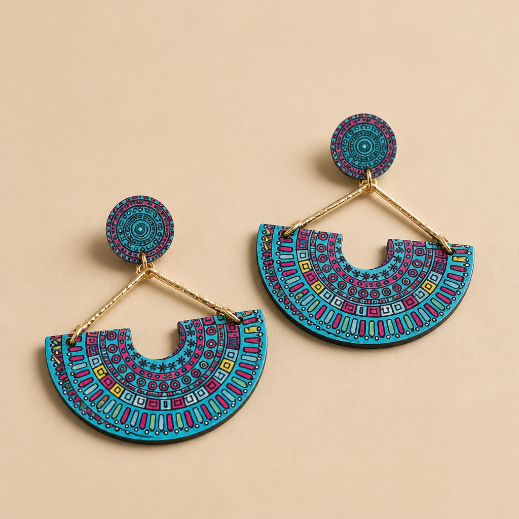 Retro Bohemian African Ethnic Style Colorful Geometric Printed Wooden Dangle Earrings - Mercy Luxe store