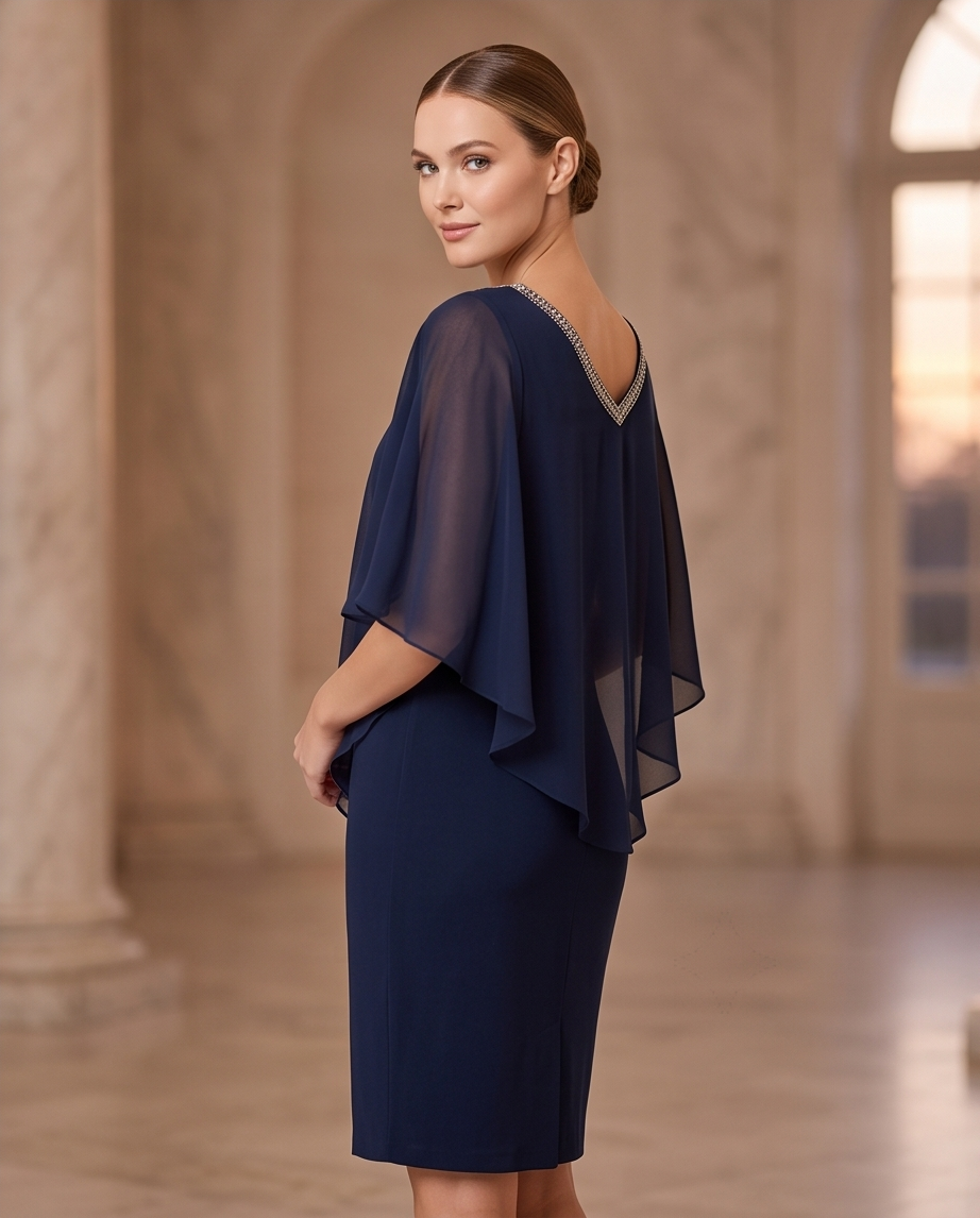 Elegant Blue Chiffon Blouse with Rhinestones - Your Go-To for Effortless Style in a sophisticated setting.