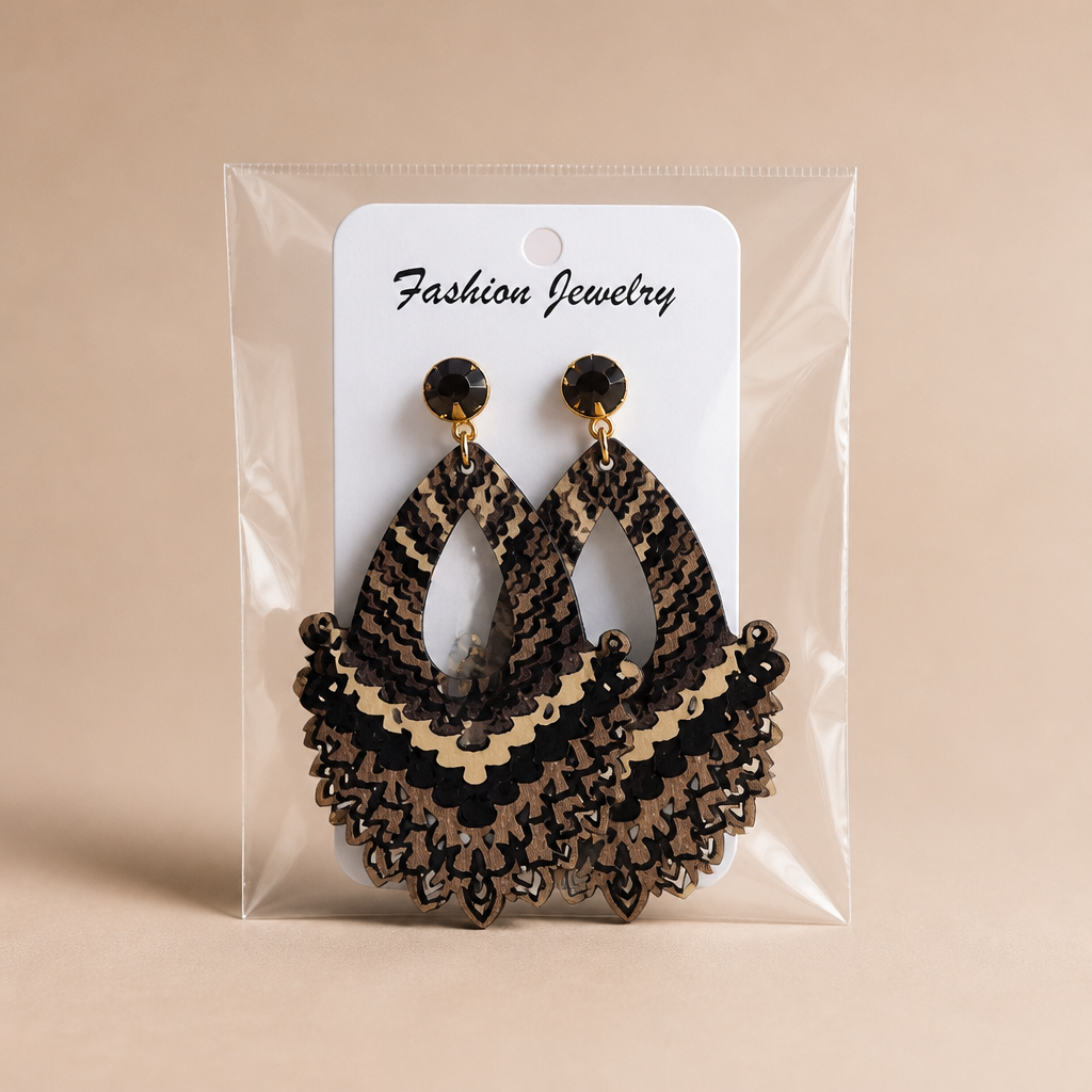 Bohemian Kaleidoscope Dangle Earrings: Artistic Wooden Jewelry with Matte Gold Accents - Mercy Luxe store