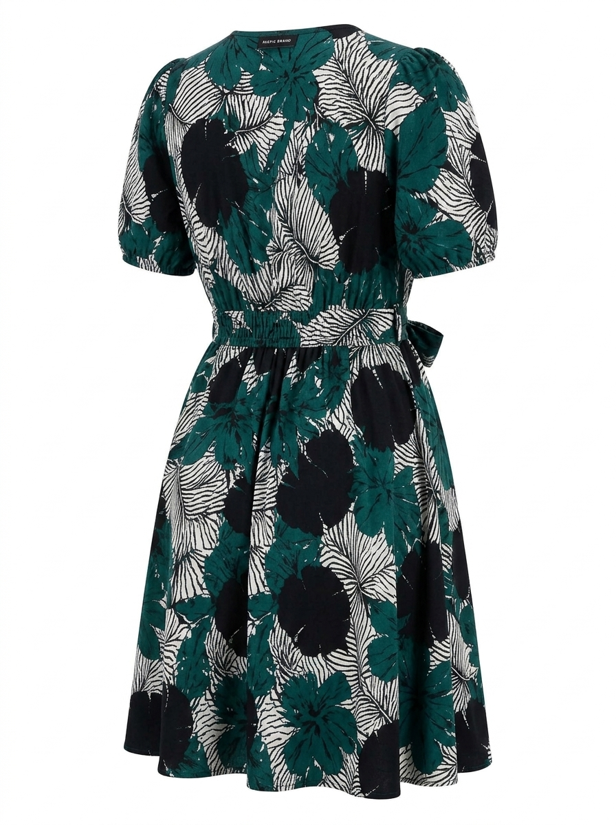 Elevate Your Style with the Emerald Floral V-Neck Dress featuring a vibrant emerald floral pattern.
