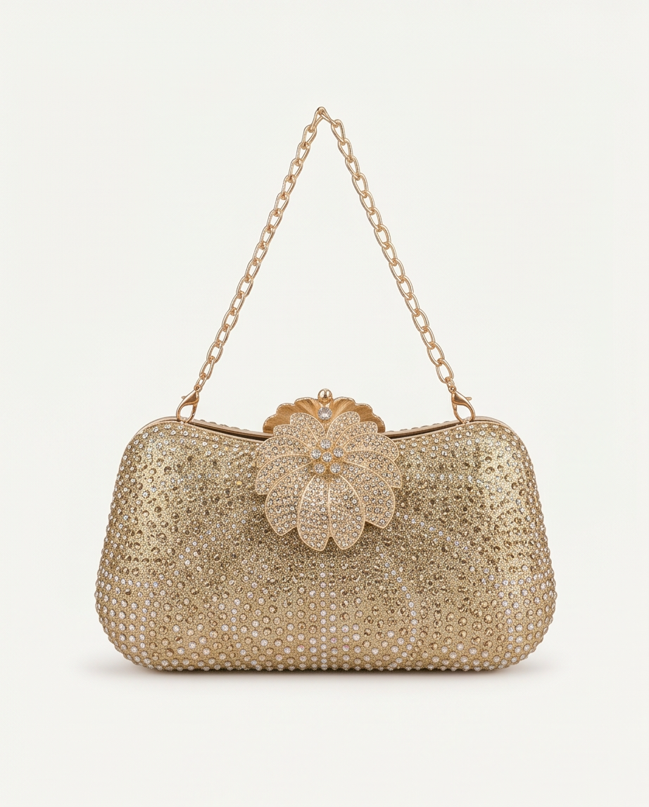 Vintage Floral Crystal Rhinestone Evening Clutch Bag