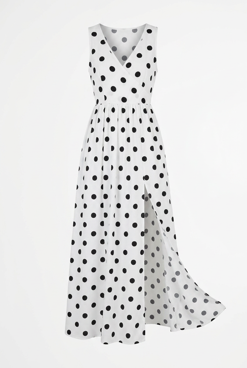 Effortlessly Chic Polka Dot V-Neck Maxi Dress - Perfect for Any Occasion