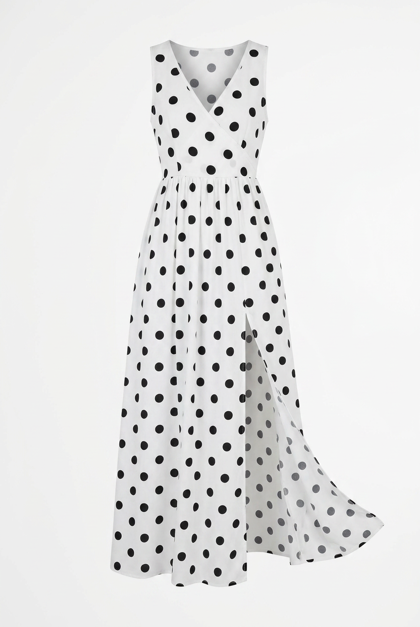 Effortlessly Chic Polka Dot V-Neck Maxi Dress - Perfect for Any Occasion