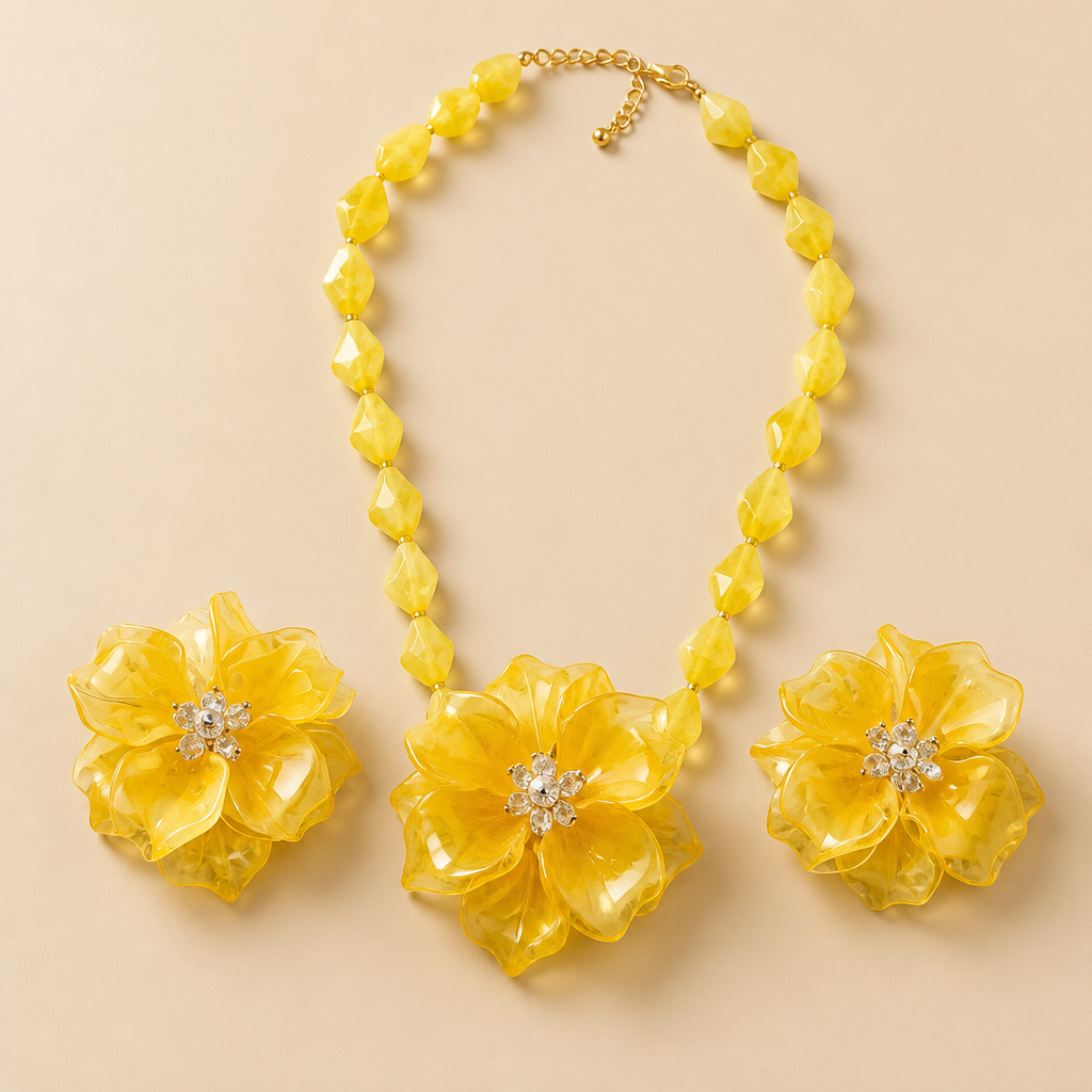 3pcs/Set Women's Jewelry Set Exaggerated Vintage Elegant Acrylic Beaded Flower Pendant Necklace & Earrings Set