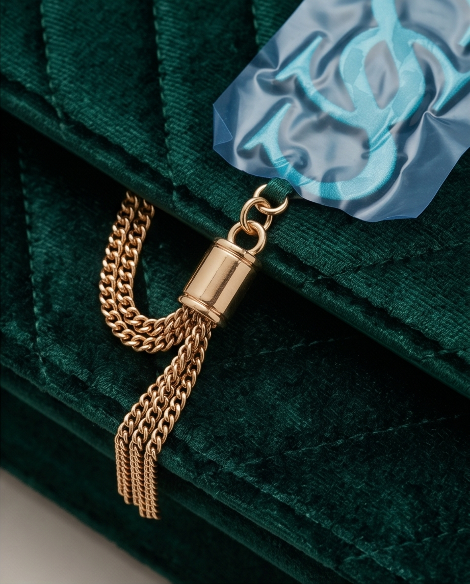 Kurt Geiger Mini Kensington Bag - Your Essential Crossbody for Effortless Style gold tassel detail on dark green suede.