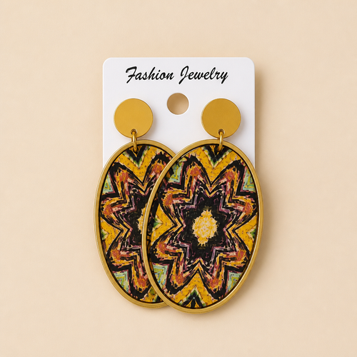 Bohemian Kaleidoscope Dangle Earrings: Artistic Wooden Jewelry with Matte Gold Accents Earrings Mercy Luxe store