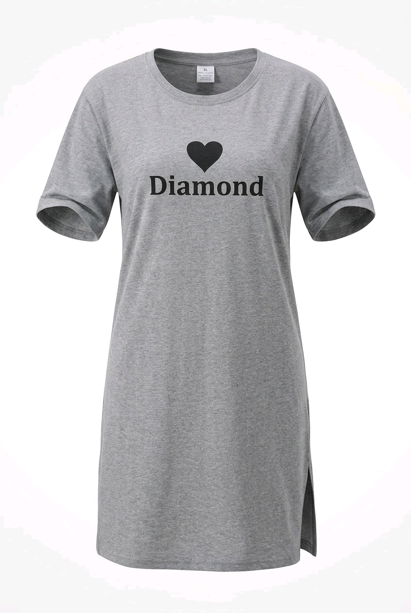 Heart Graphic Crewneck T-Shirt Dress with Side Slits featuring a heart design and side slits for a trendy look.