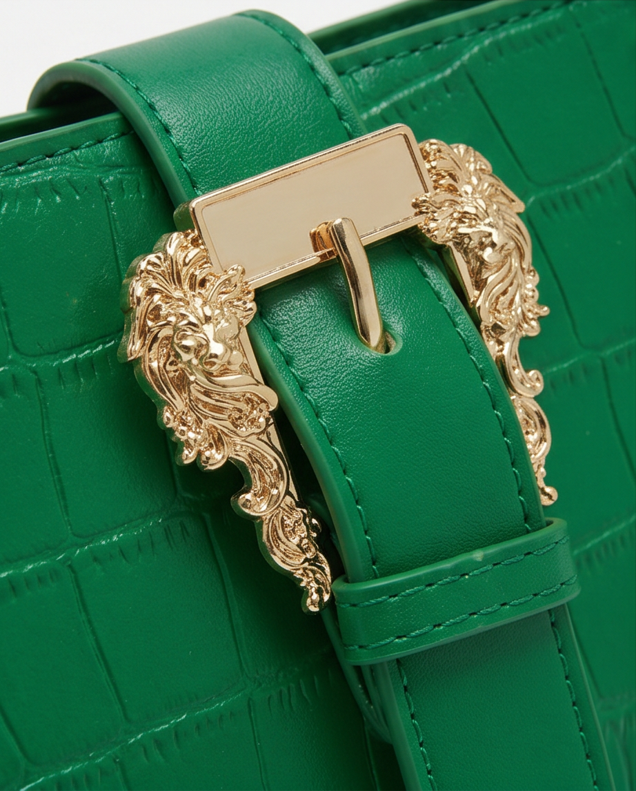 "Valerie" Emerald Green Leather Shoulder Bag with Gold Buckle