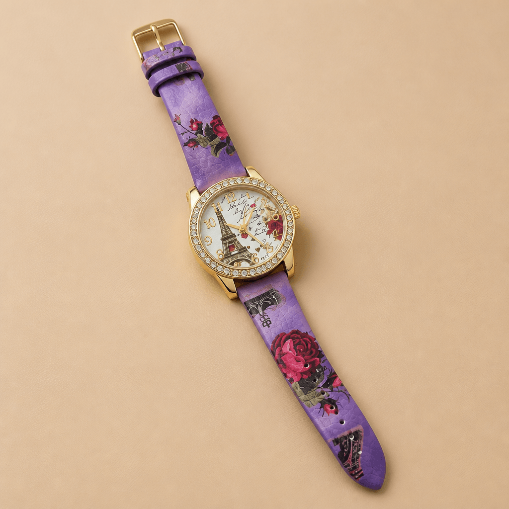 Silver-Tone Rhinestone Bracelet Watch | Elegant Jewelry Watch for Women on a textured background.
