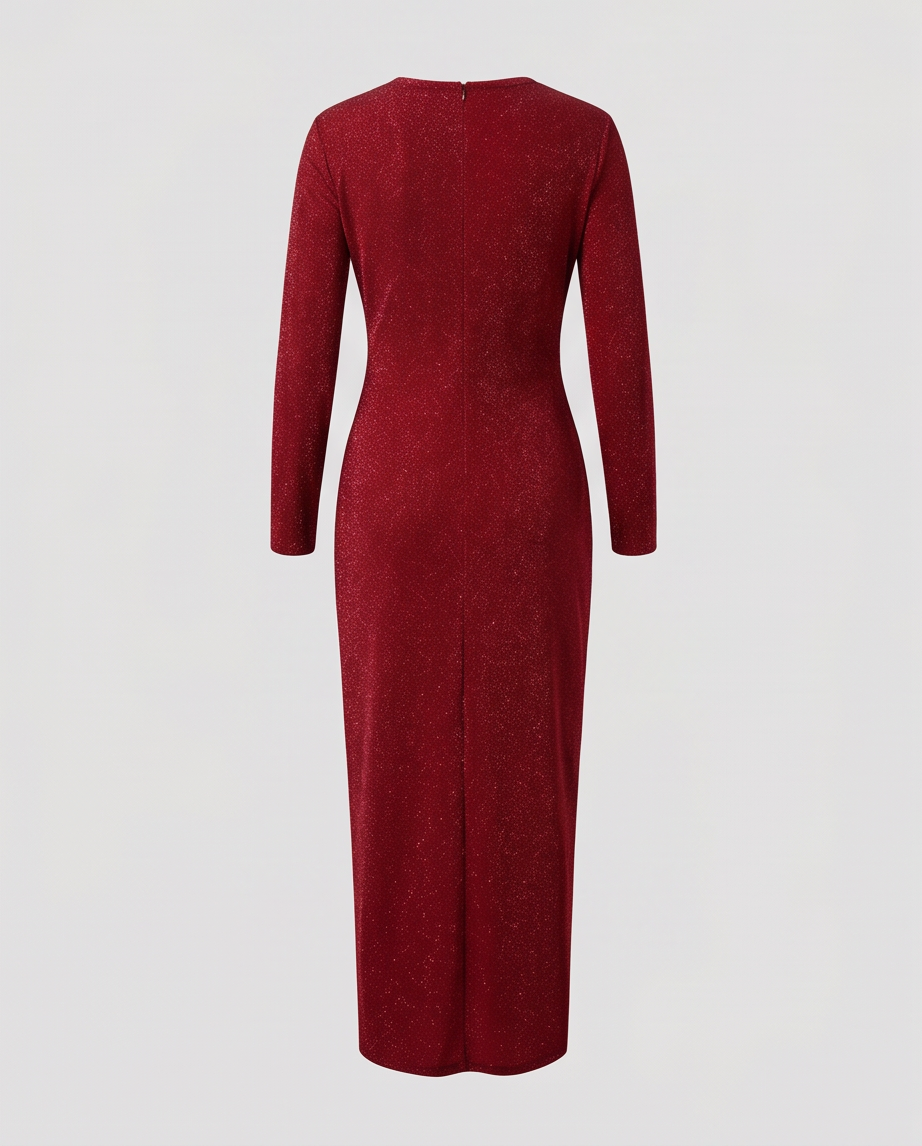 Crimson Shimmer Twisted Midi Dress