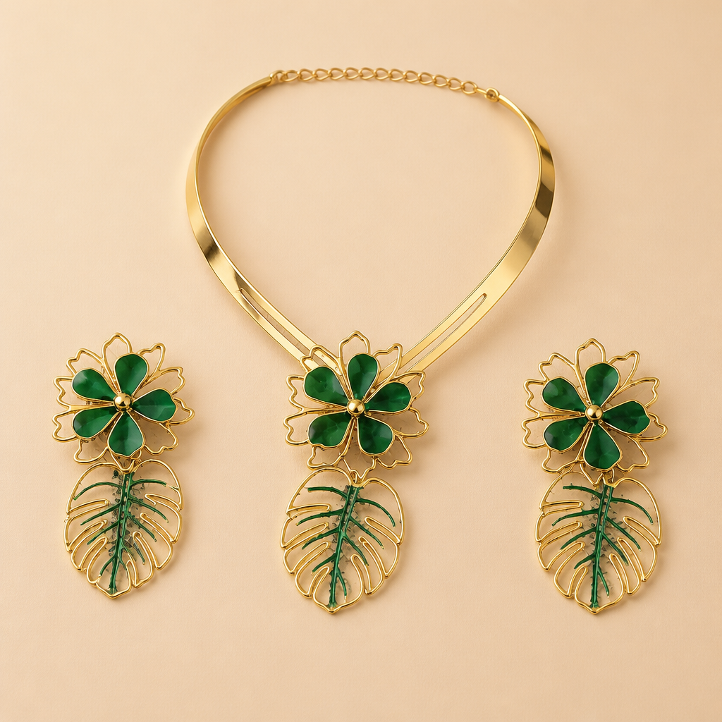 Exquisite Floral Leaf Jewelry Set: Elevate Your Elegance with Our Pendant Necklace and Earrings