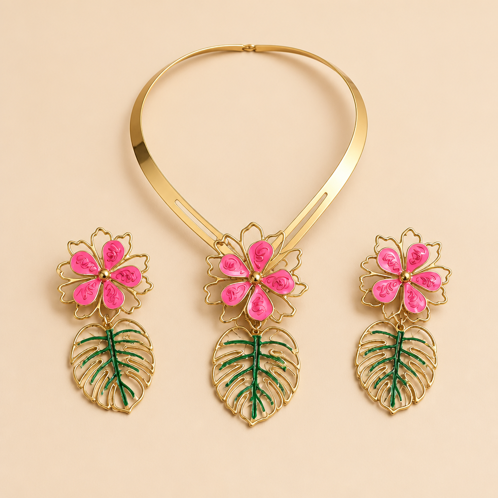 Exquisite Floral Leaf Jewelry Set: Elevate Your Elegance with Our Pendant Necklace and Earrings