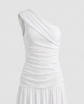 Elevate Your Style with Our Women's Holiday Maxi Dress in elegant white, featuring a one-shoulder and skew neckline design.