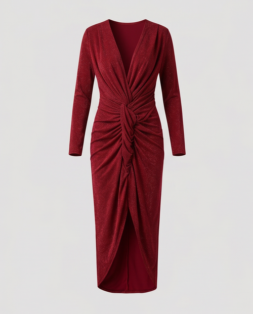 Crimson Shimmer Midi Dress: Elevate Your Style with Effortless Elegance
