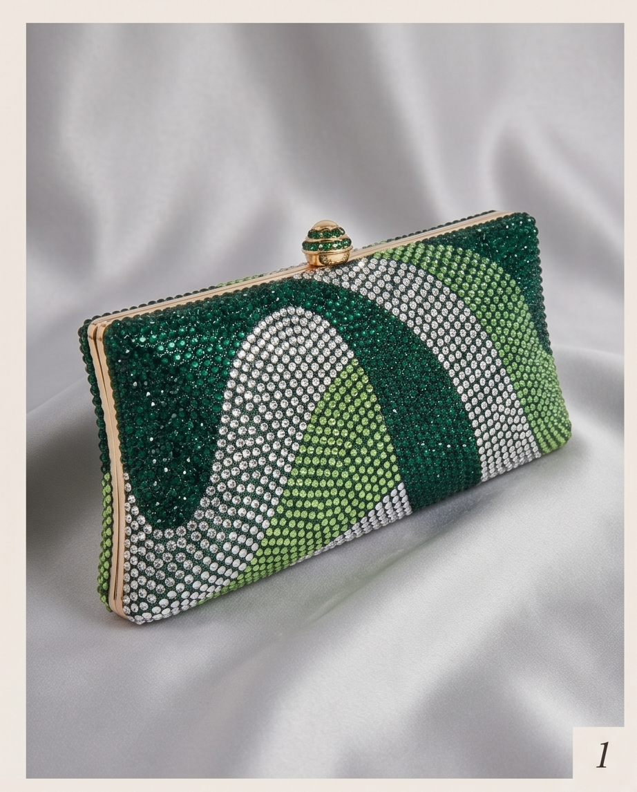 Luxurious Geometric Wave Rhinestone Evening Clutch Bag