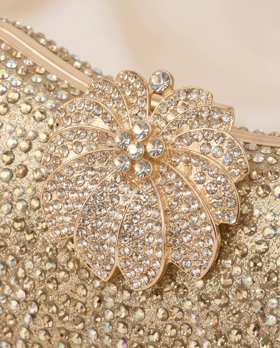 Vintage Floral Crystal Rhinestone Evening Clutch Bag